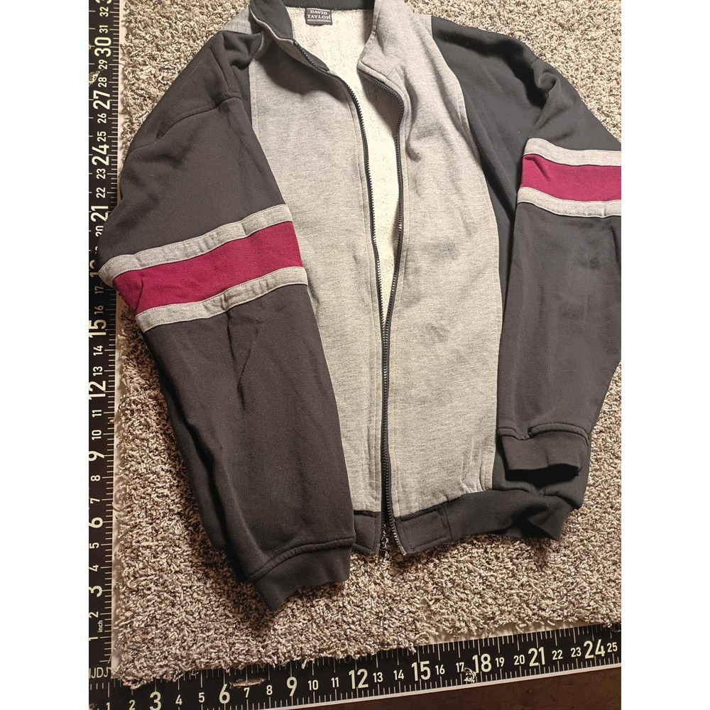 David Taylor Mens Full Zip Fleece Jacket Colorblock Grey Black Burgundy Medium